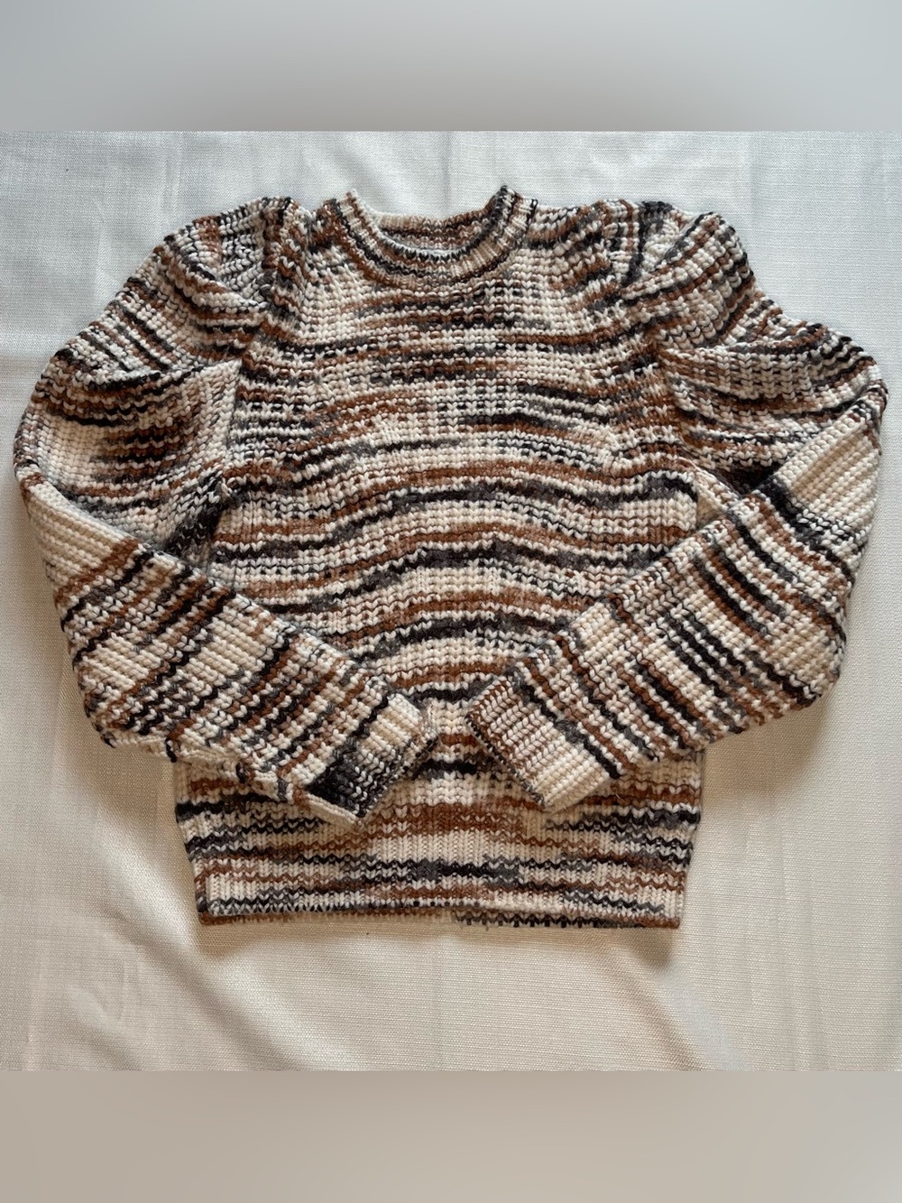 Ulla Johnson Sweater Marled Space Dye Puff Sleeve Chunky Knit Neutral Après Ski